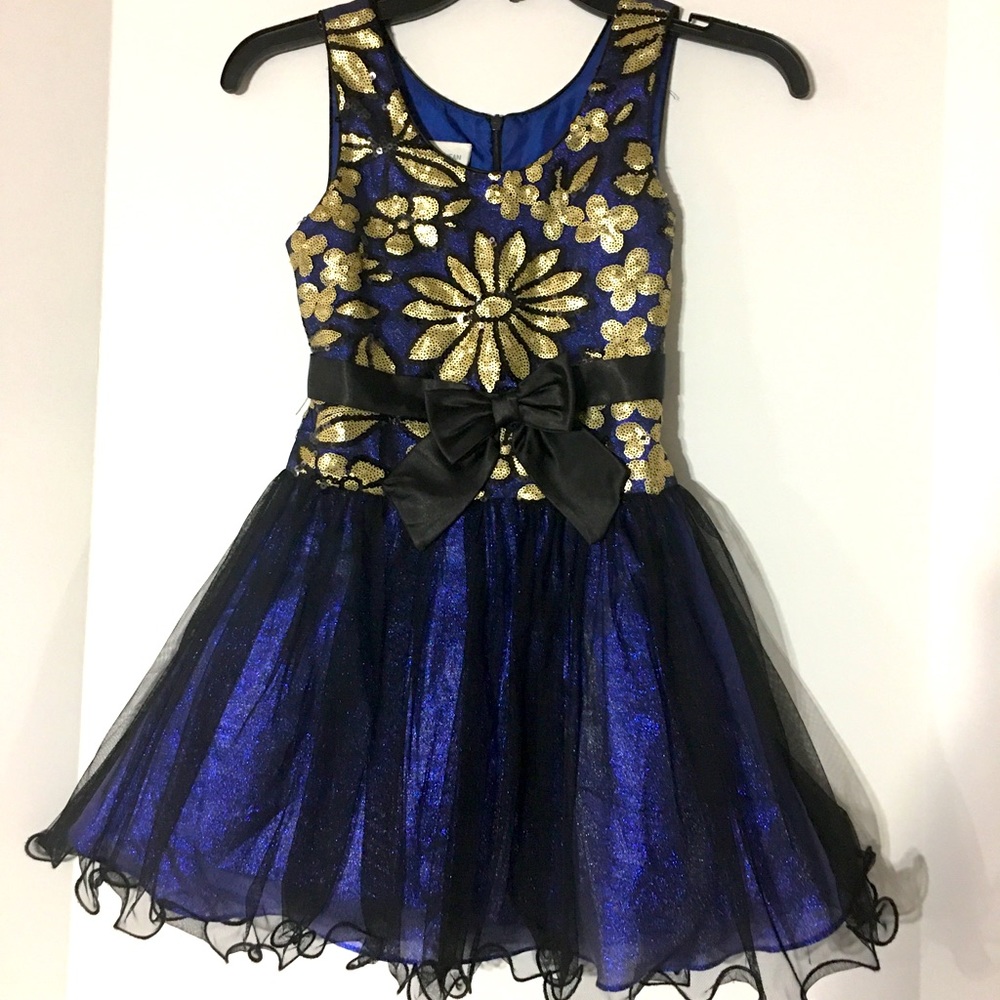 Dressy, Pageant -Bonnie Jean blue and gold sequin dress Size 8 youth girls